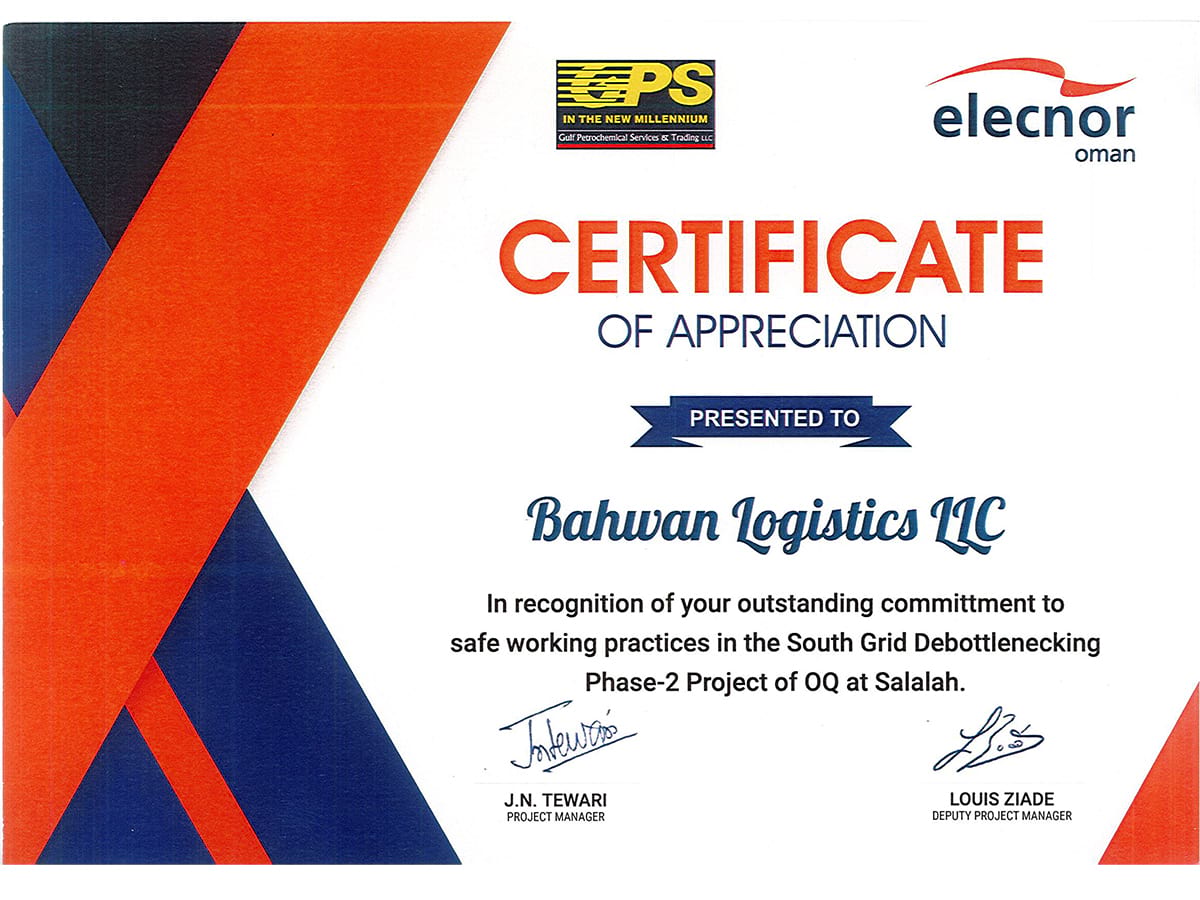 Certificate of Appreciation Elecnor